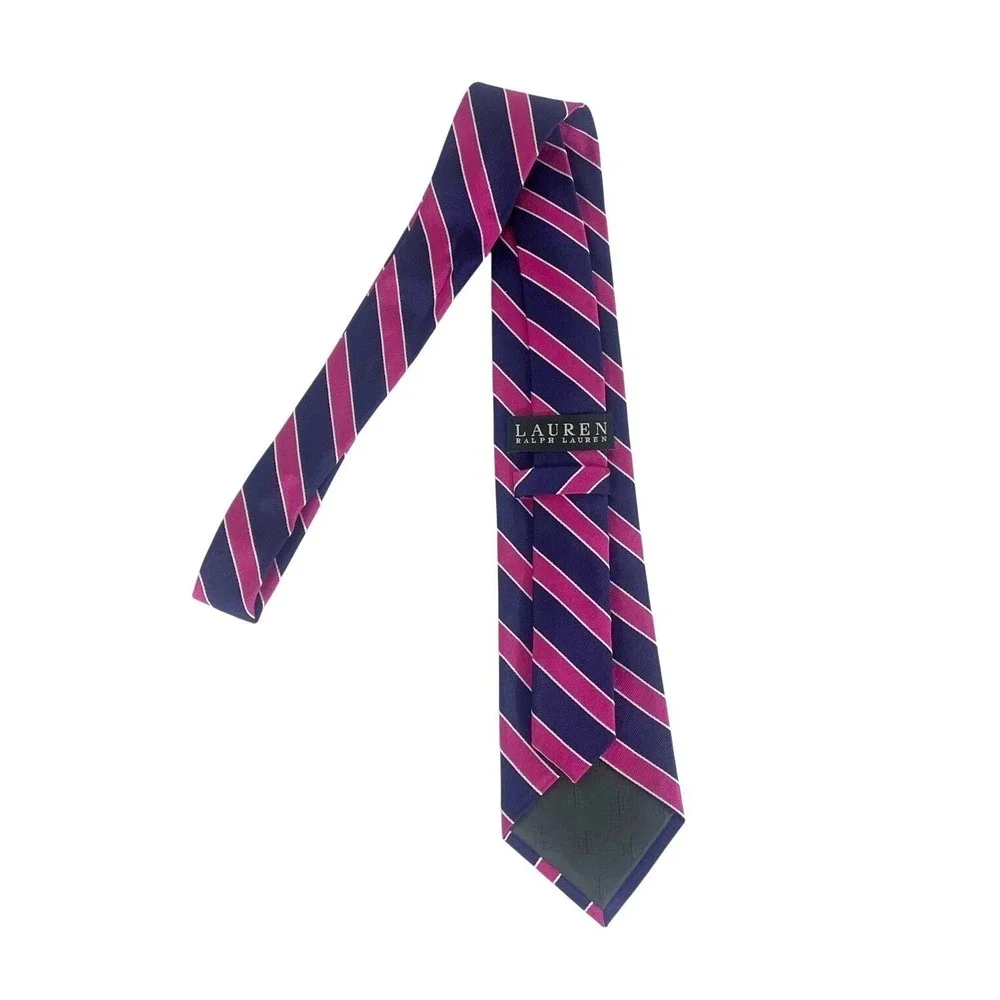 Lauren Ralph Lauren Silk‎ Repp Tie Stripe Navy Pink White Hand Made - Picture 6 of 16